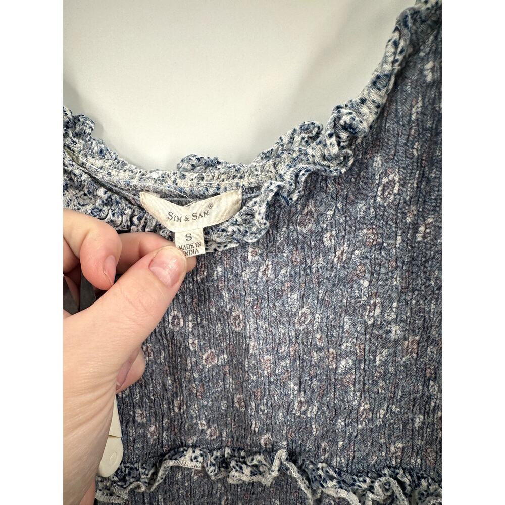 Sim & Sam Blue Floral Fitted Ruffle Mini Dress Size Small - Picture 4 of 7